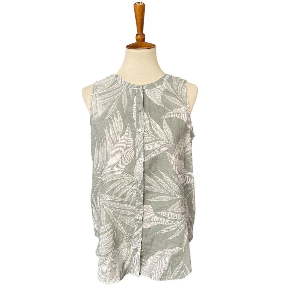 NWT Tahari 100% Linen Botanical Floral Workwear Sleeveless Top Size Small